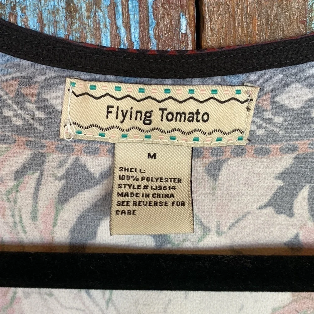 Flying Tomato Boho Kimono Black Floral Festival Cardigan Size M